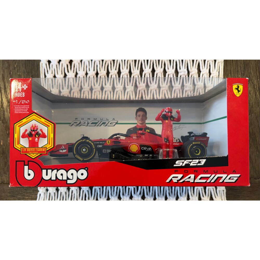 Bburago Ferrari Racing SF-23 Charles Leclerc  #16 1:24 Diecast Car & Figure NIB